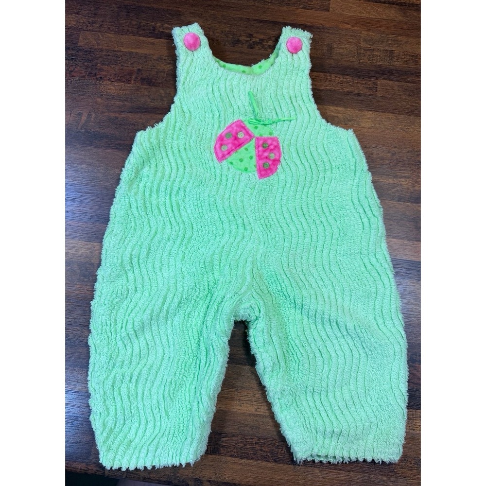Rare vintage Chicken Noodle lime green terry cloth jumper romper sz 12 months